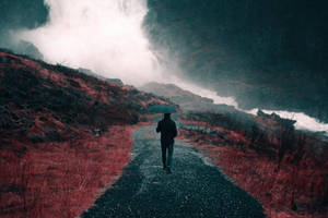 Sad Alone Man Walking In Rain Wallpaper