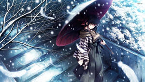 Sad Anime 4k Girl With Umbrella In Snow Wallpaper