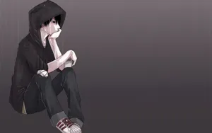 Sad Anime Black Hoodie Aesthetic Wallpaper