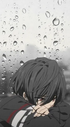 Sad Anime Girl Black And White Beside A Window Wallpaper
