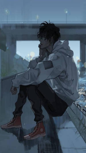 Sad Anime White Jacket Aesthetic Wallpaper