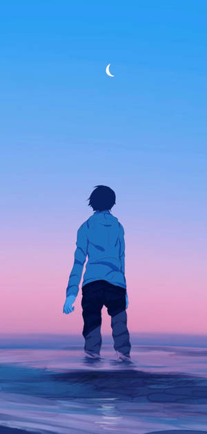 Sad Boy Anime Pink Blue Sky Wallpaper