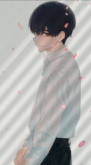 Sad Boy Anime Pink Petals Wallpaper