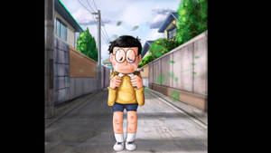 Sad But Cute Nobita Walking Home Wallpaper