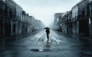 Sad Depressing Person With Umbrella Wallpaper