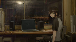 Sad Girl Aesthetic Anime Girl By Desk Wallpaper