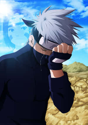 Sad Kakashi With His Hand On His Face Crying Wallpaper