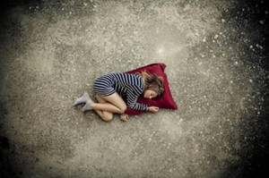 Sad Love Girl On Red Pillow Wallpaper