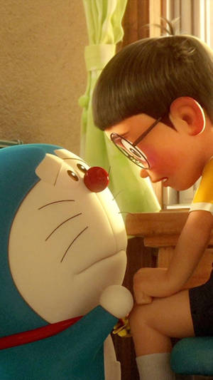 Sad Nobita Comforted By Doraemon Wallpaper