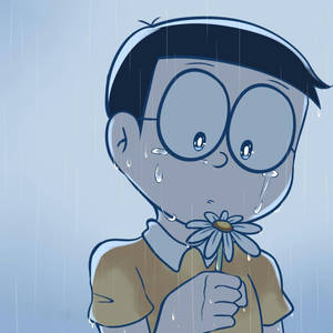 Sad Nobita Holding Flower Doraemon Wallpaper