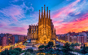 Sagrada Familia Colorful Evening Sky Wallpaper