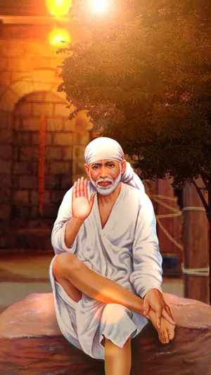 Sai Baba Hd Sitting Outside Wallpaper