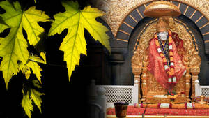Sai Baba With Leaves Wallpaper