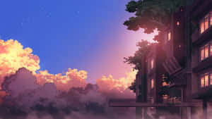 Sail Away Into The Golden Sunset With This Beautiful Anime Scene. Wallpaper
