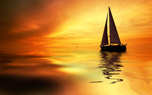Sailing Boat Against Gradient Sunset Wallpaper