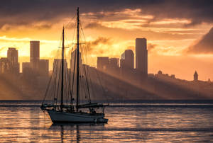 Sailing Boat And Sunset In Seattle Wallpaper