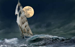 Sailing Boat Full Moon Wallpaper