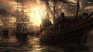 Sailing Pirate War Ships Wallpaper