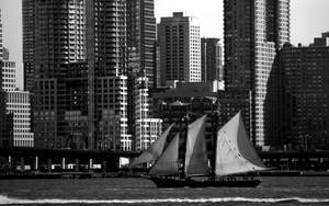Sailing Sailboat On Chicago Bay Wallpaper