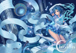 Sailor Mercury With Wavy Fabric Wallpaper