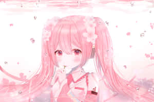 Sakura Miku Eating Lollipop Wallpaper