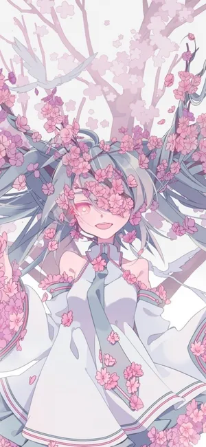 Sakura Miku Embracing The Cherry Blossom Season Wallpaper