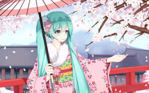 Sakura Miku Emerges From A Blossom Of Cherry Trees Wallpaper