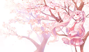 Sakura Miku In A Misty, Floral Setting Wallpaper