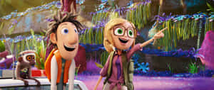 Sam And Flint's Exciting Adventure In Cloudy With A Chance Of Meatballs 2 Wallpaper