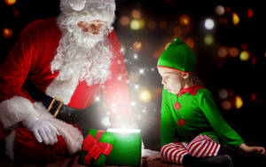 Santa Claus And Elf Kid Wallpaper