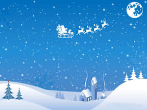 Santa Claus Flying Over A Snowy Landscape Wallpaper