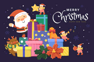 Santa, Reindeer, And Christmas Elves Wallpaper