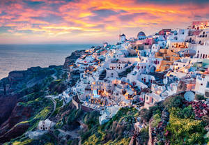 Santorini Orange Skies Wallpaper