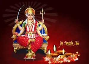 Santoshi Maa Crimson Background Wallpaper