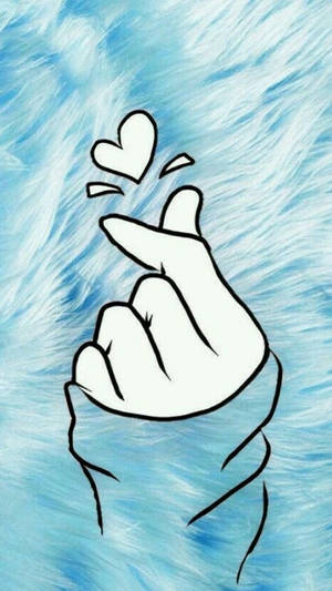 Saranghae Finger Heart On Blue Rug Wallpaper