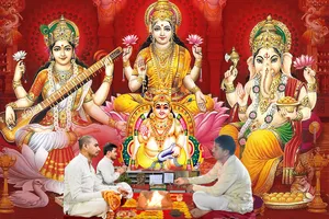 Saraswathi, Ganesh, And Lakshmi Wallpaper