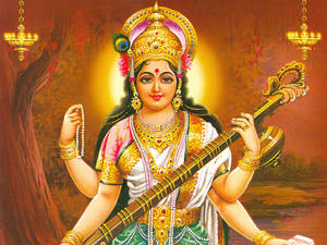 Saraswati Devi Brown Wallpaper