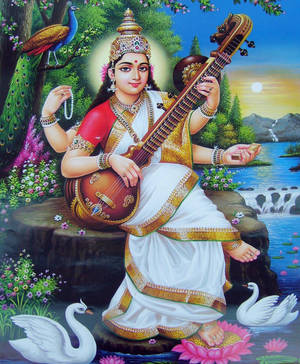 Saraswati Devi In Nature Wallpaper