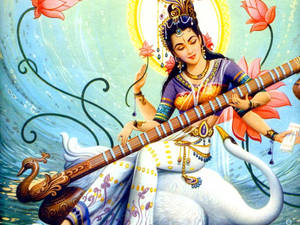 Saraswati Devi Playing Sitar Wallpaper