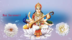 Saraswati Mata With White Flowers Wallpaper