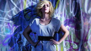 Scarlett Johansson Blonde On Graffiti Wallpaper