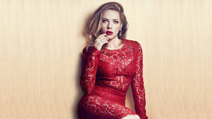 Scarlett Johansson Red Lace Dress Wallpaper