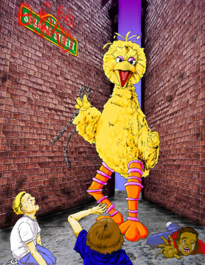 Scary Big Bird And Kids Wallpaper