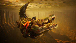 Scary Caiman Under Water Wallpaper