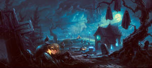 Scary Halloween Castle In A Graveyard Wallpaper