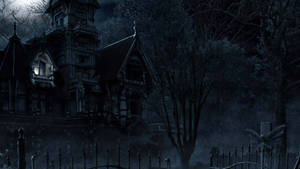Scary Halloween Haunted Mansion In Dark Wallpaper