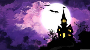 Scary Halloween With Purple Night Sky Wallpaper