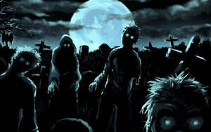 Scary Halloween Zombies On Cemetery Wallpaper