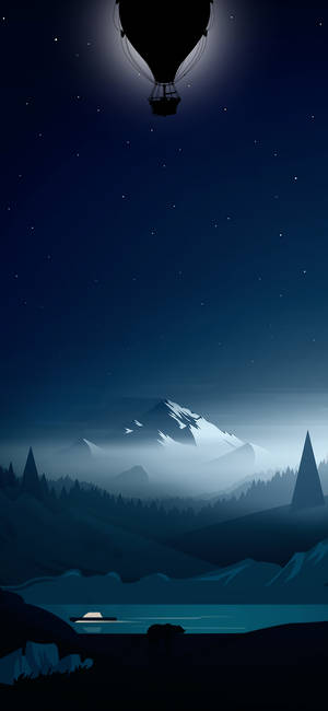 Scenic View Of A Hot Air Balloon In Dot Notch Display Wallpaper