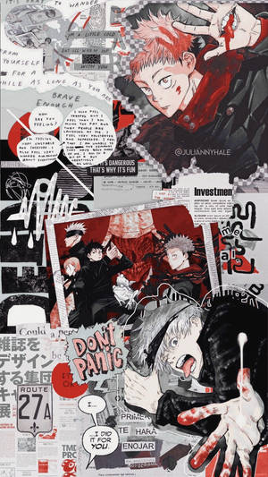 Scrapbook Collage Jujutsu Kaisen Phone Main Characters Wallpaper